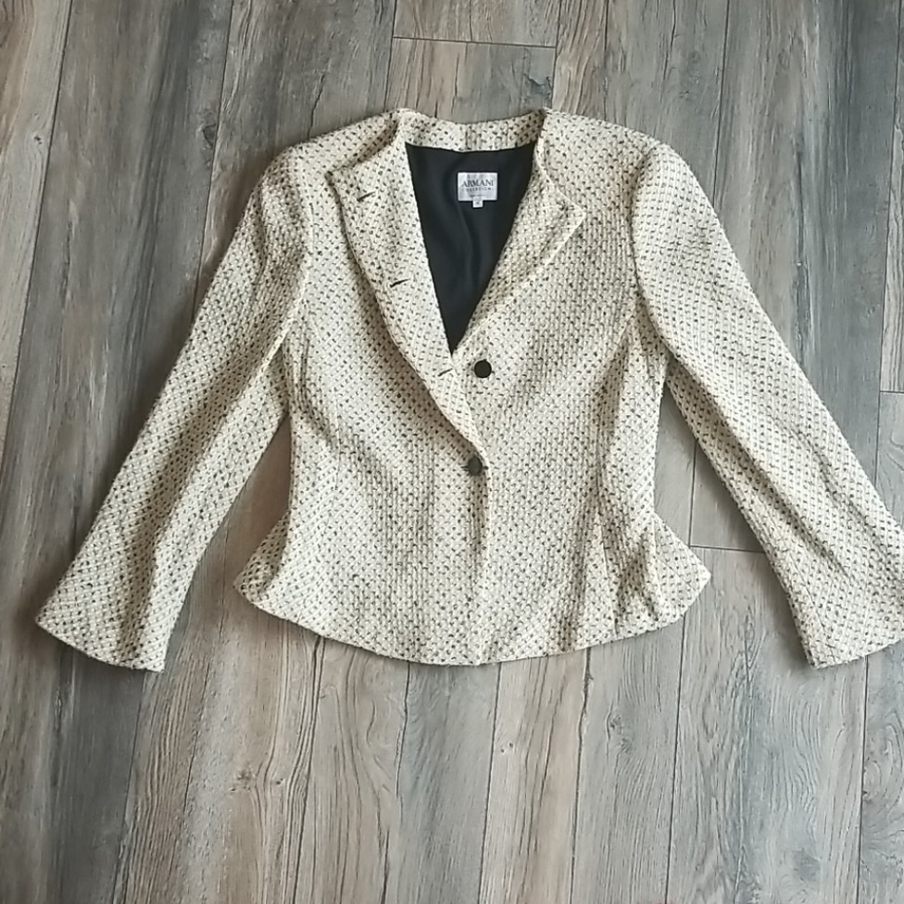 Armani Collezioni Cream Wool Blazer, Size 12P